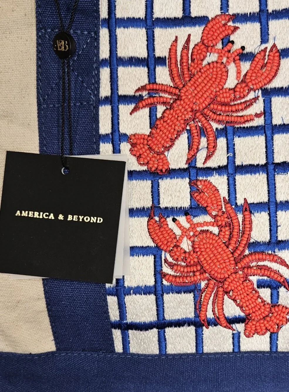 NWT America & Beyond Beaded Lobster Canvas Tote | Coastal Beach Bag | Viral Tote